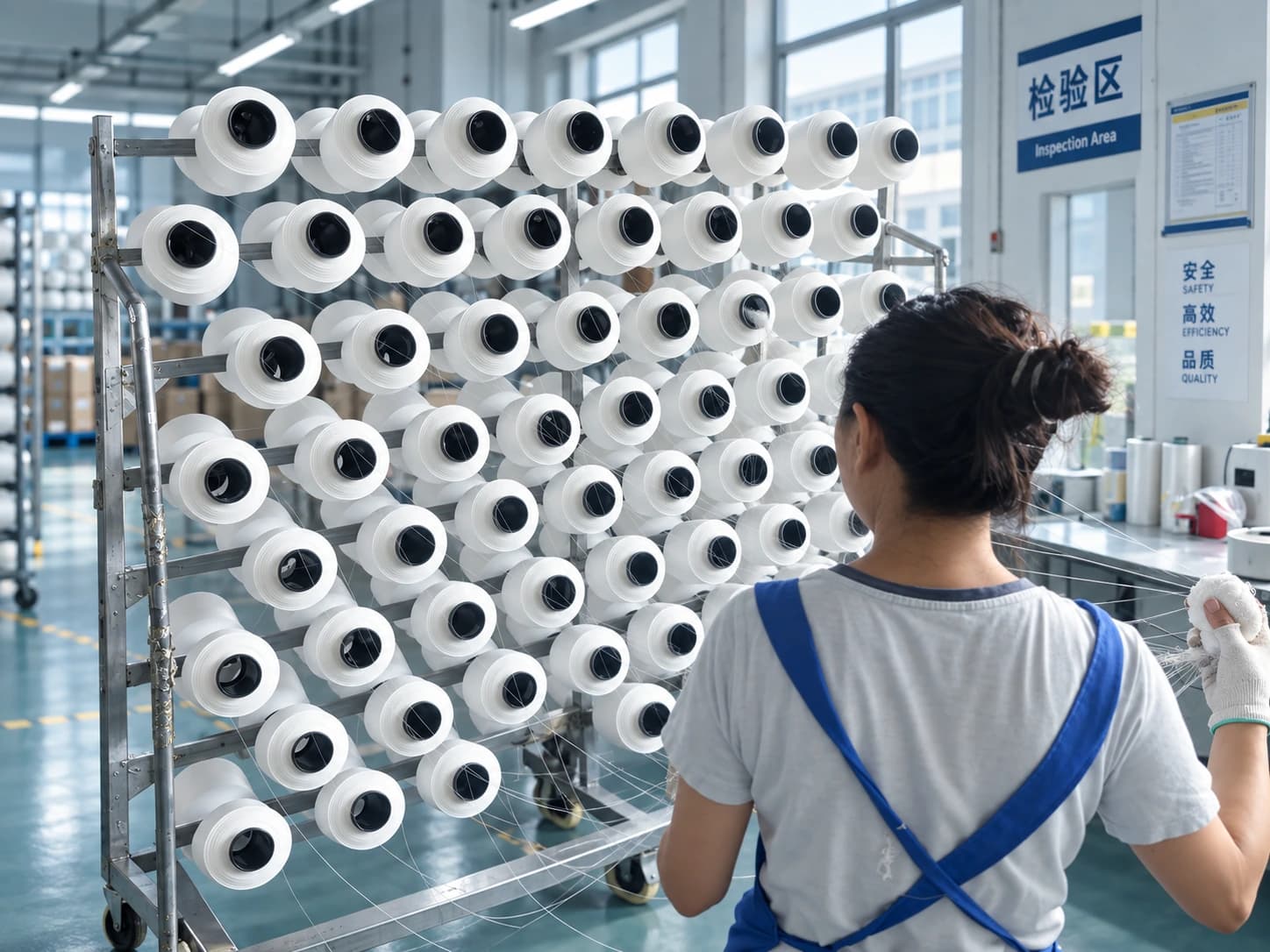 Illustrative visual of yarn inspection in a designated work area