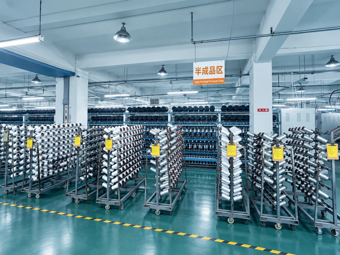 Illustrative visual of an organized semi-finished products area