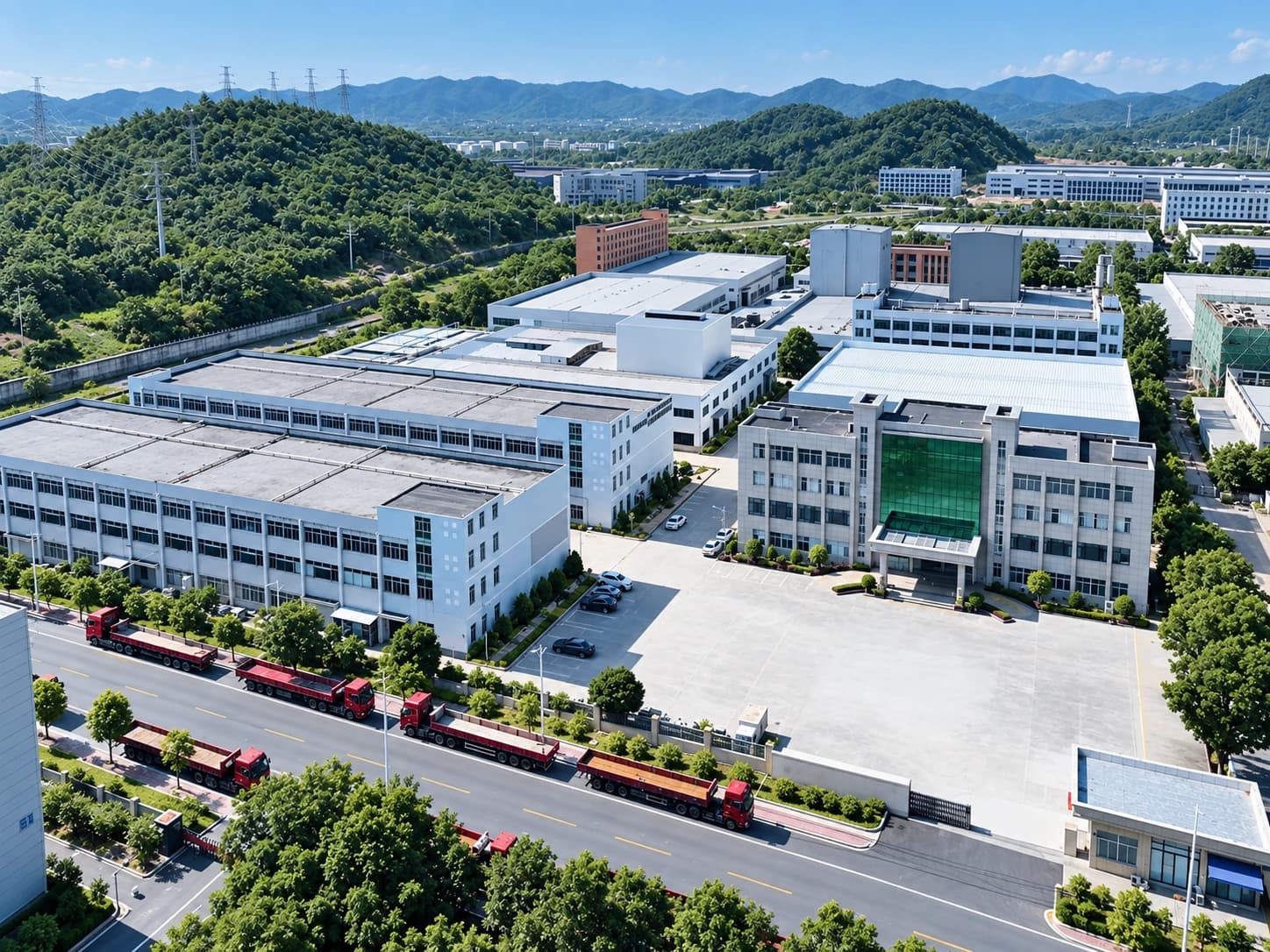 Illustrative aerial visual of a modern manufacturing campus
