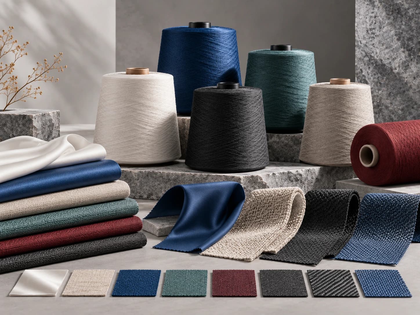 Different yarn materials arranged to illustrate material-combination development